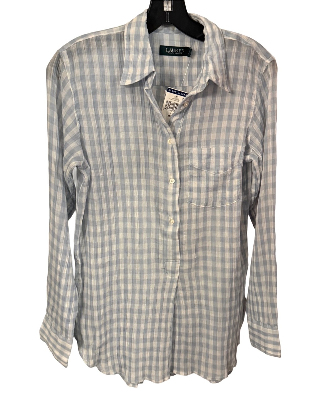 Lauren Ralph Lauren Cotton 1/2 Button Down Tunic Blue White Gingham Sz XS NWT